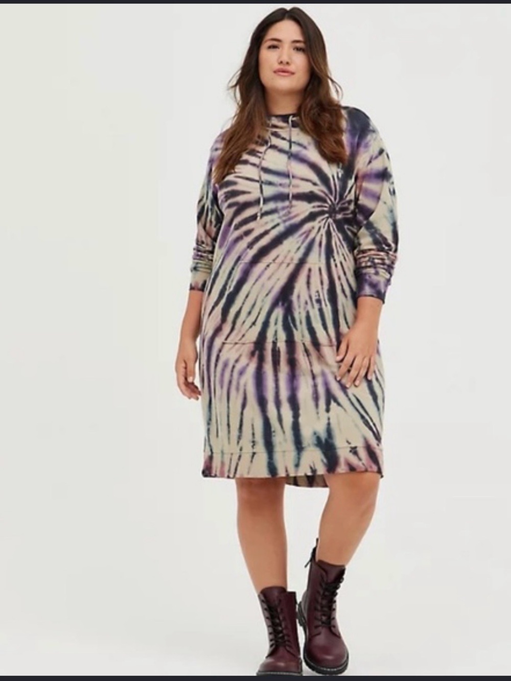 torrid Cream, Purple & Navy Tie-Dye Hoodie Dress